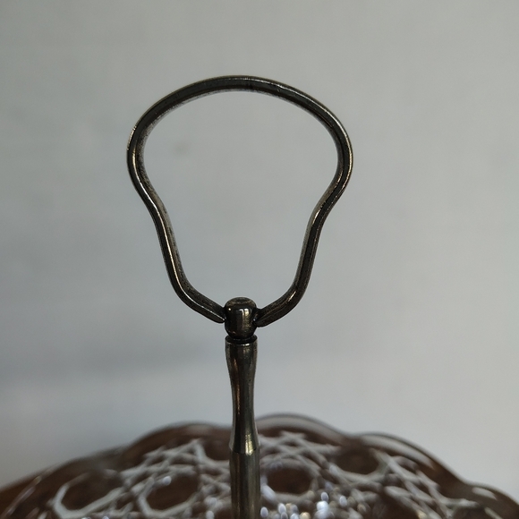 Glass Tidbit Tray Candy Dish W Silver Plated Handle England Jewelry Display Dish - Picture 7 of 16